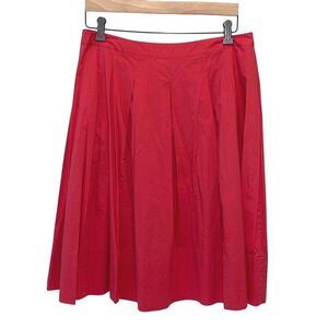 Talbots Pleated A-Line Skirt Cotton Pockets Coral Red Size 10‎